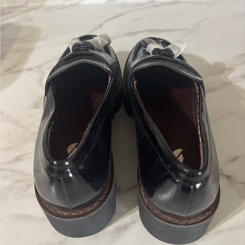 Franco Sarto Black Patent Tassel Lug Loafer - Picture 4 of 9